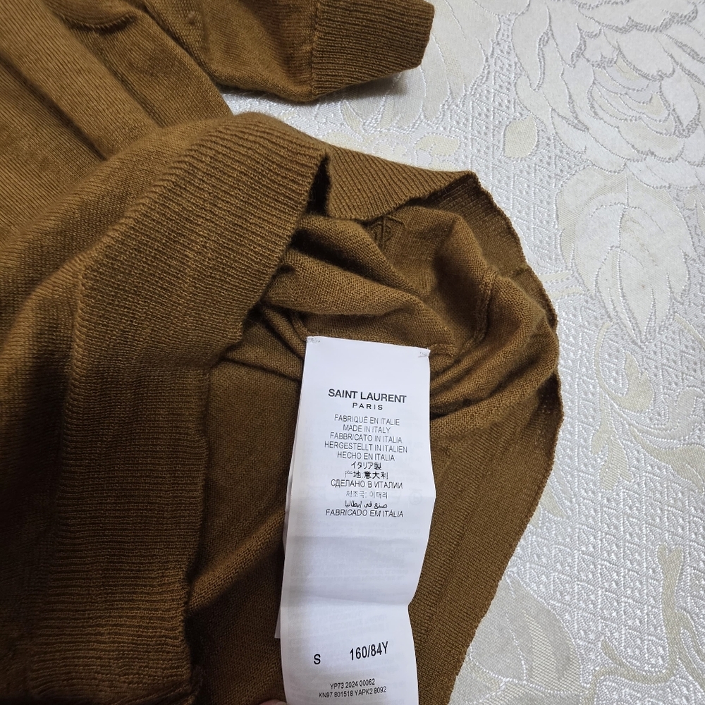Saint Laurent $1200 Womens Cropped Polo Brown Cashmere Wool Collared SS Sz S - Picture 8 of 13